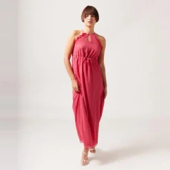 Robe longue imprimé graphique rose