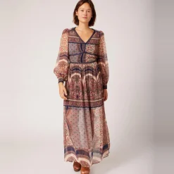 Robe longue imprimée bleu