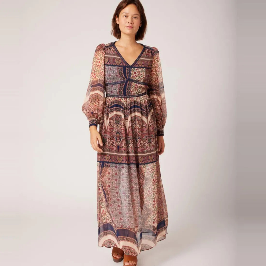 Robe longue imprimée bleu