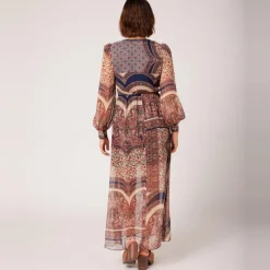 Robe longue imprimée bleu