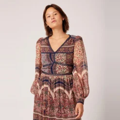 Robe longue imprimée bleu