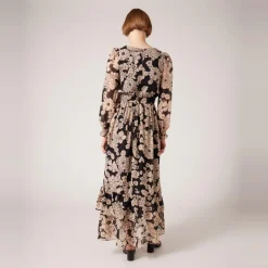 Robe longue imprimée cache-coeur noir