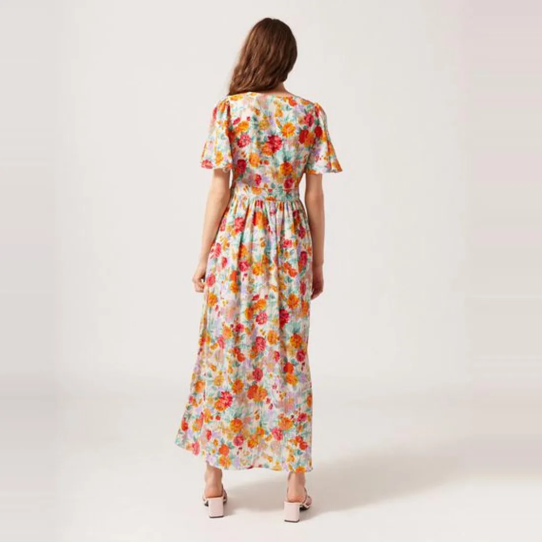 Robe longue imprimée écru