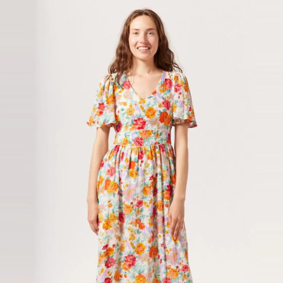 Robe longue imprimée écru