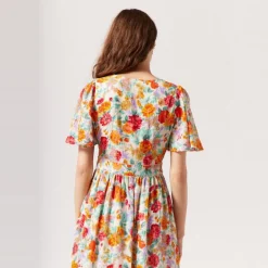 Robe longue imprimée écru