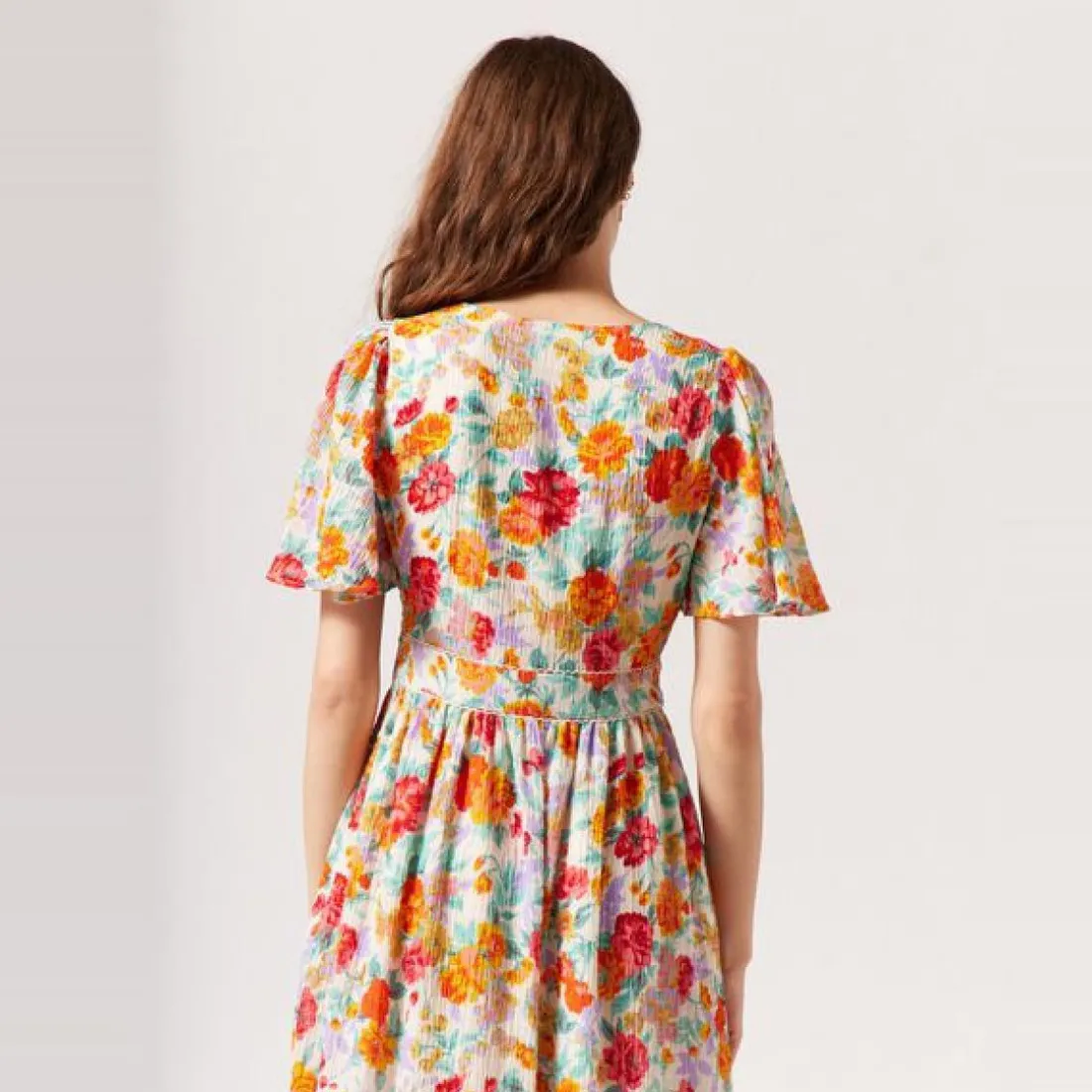 Robe longue imprimée écru