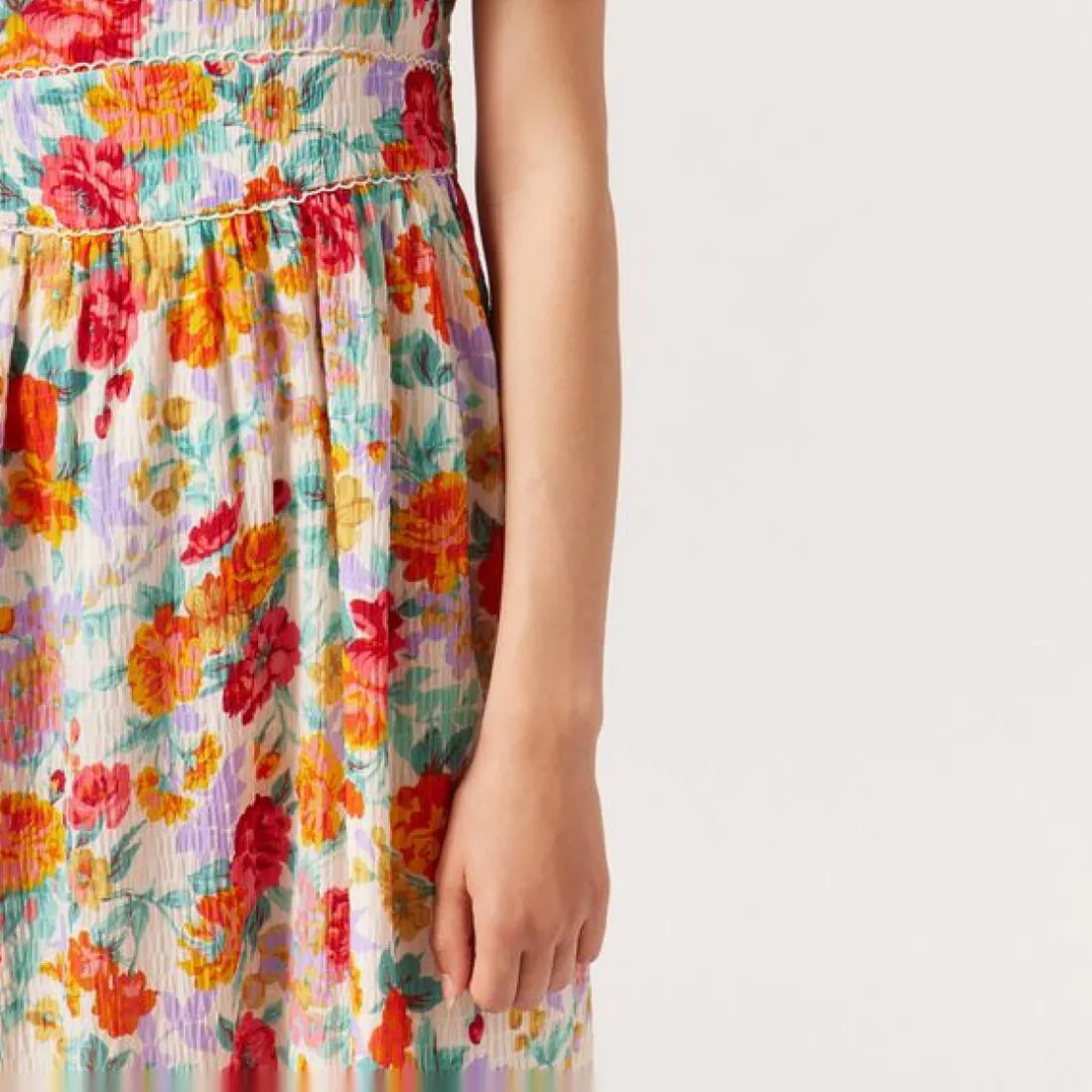 Robe longue imprimée écru