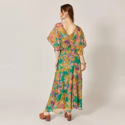 Robe longue imprimée vert