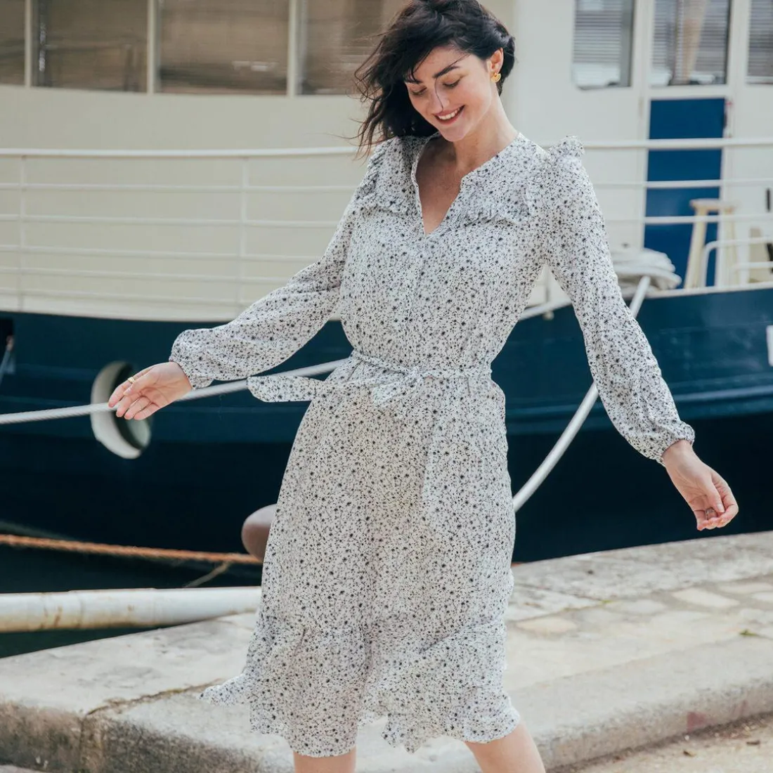 Robe longue manches longues imprimée Dany en viscose