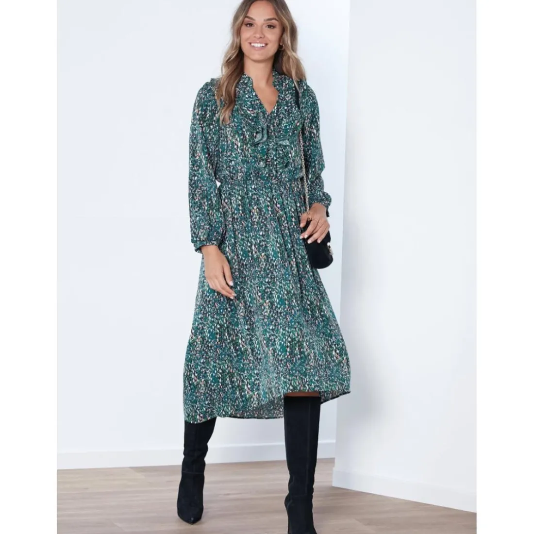 Robe longue multicolore avec ourlet asymétrique - Verte en viscose