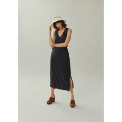 Robe longue noir Yael en coton modal