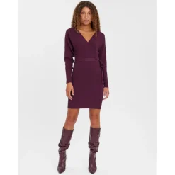 Robe longue Regular Fit Col en V Manches longues Au-dessus du genou violet