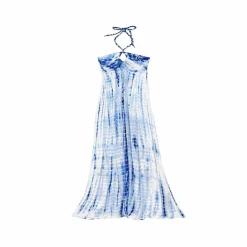 Robe longue RENZA tie&dye en viscose bleu