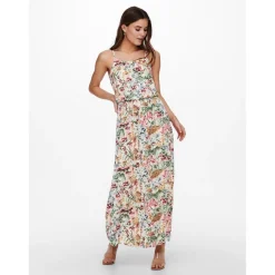 Robe longue Robe Imprimé all over Col en U Sans manches Découpe à la taille Longueur maxi blanc