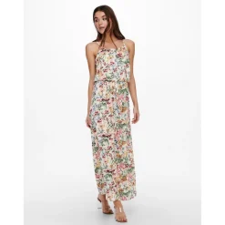 Robe longue Robe Imprimé all over Col en U Sans manches Découpe à la taille Longueur maxi blanc