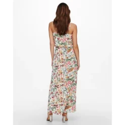 Robe longue Robe Imprimé all over Col en U Sans manches Découpe à la taille Longueur maxi blanc