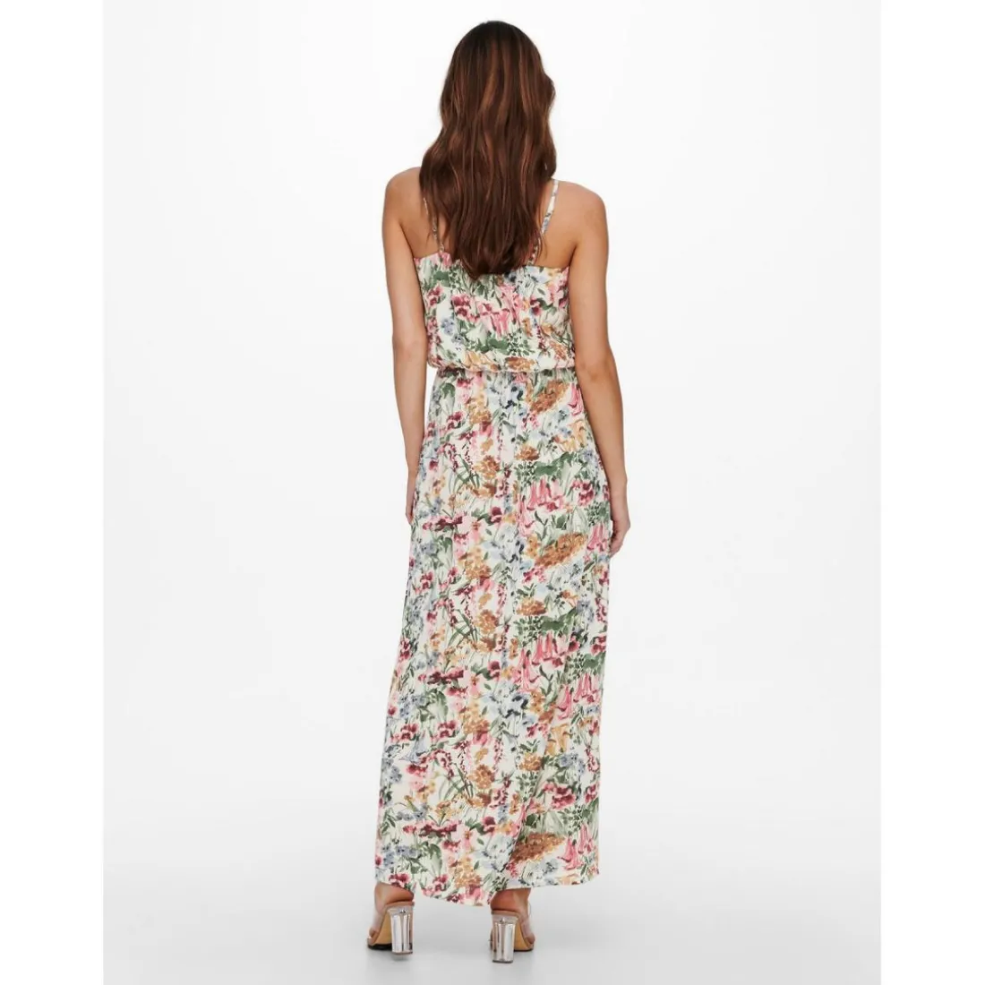 Robe longue Robe Imprimé all over Col en U Sans manches Découpe à la taille Longueur maxi blanc