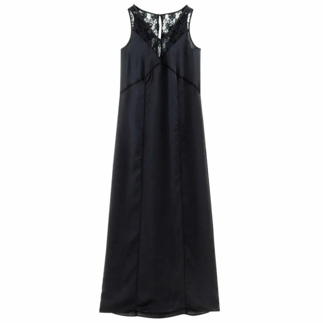Robe longue sans manches dentelle et galon ajouré femme - Noir