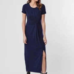 Robe longue Slim Fit Col rond Manches courtes bleu