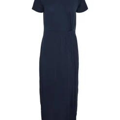 Robe longue Slim Fit Col rond Manches courtes bleu