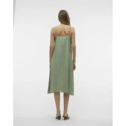 Robe longueur cheville col en v sans manches vert Lucy