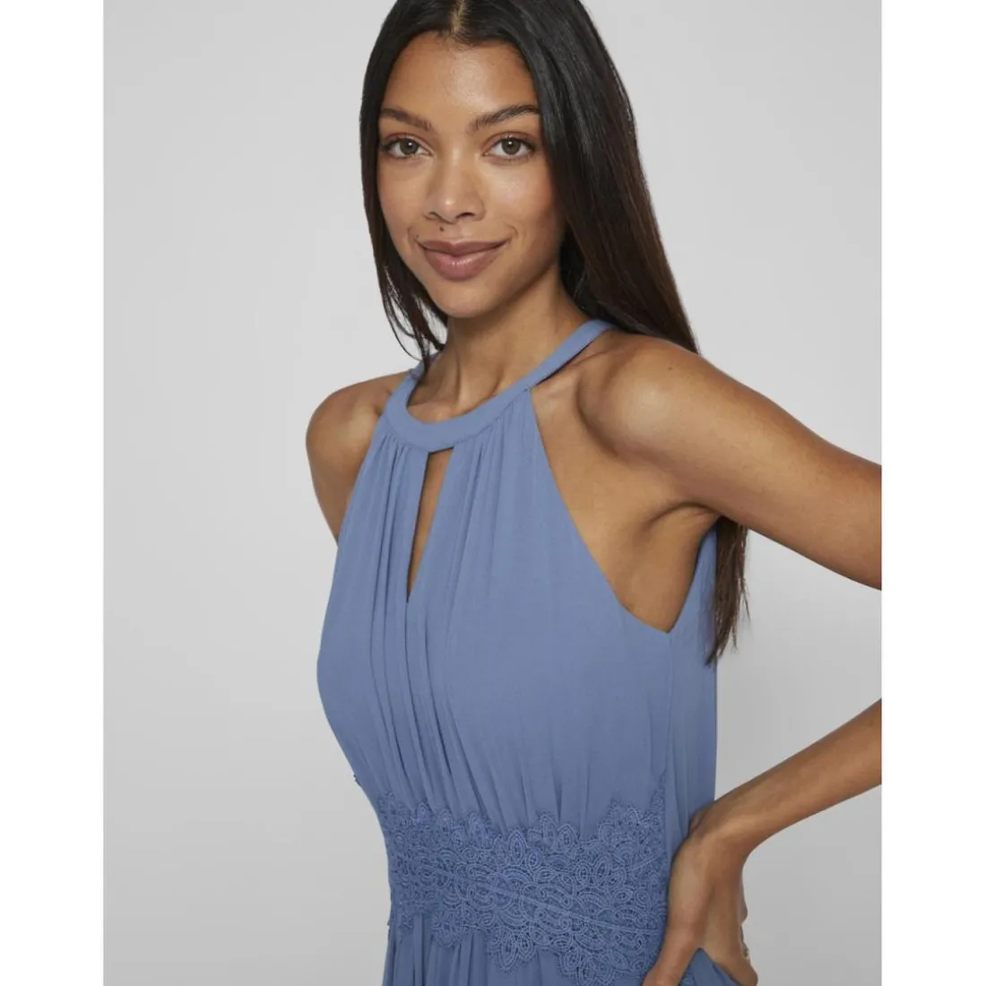 Robe longueur maxi dentelle féminine bleu Tess