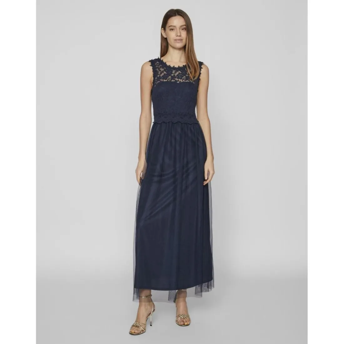 Robe longueur maxi dentelle féminine bleu Jade
