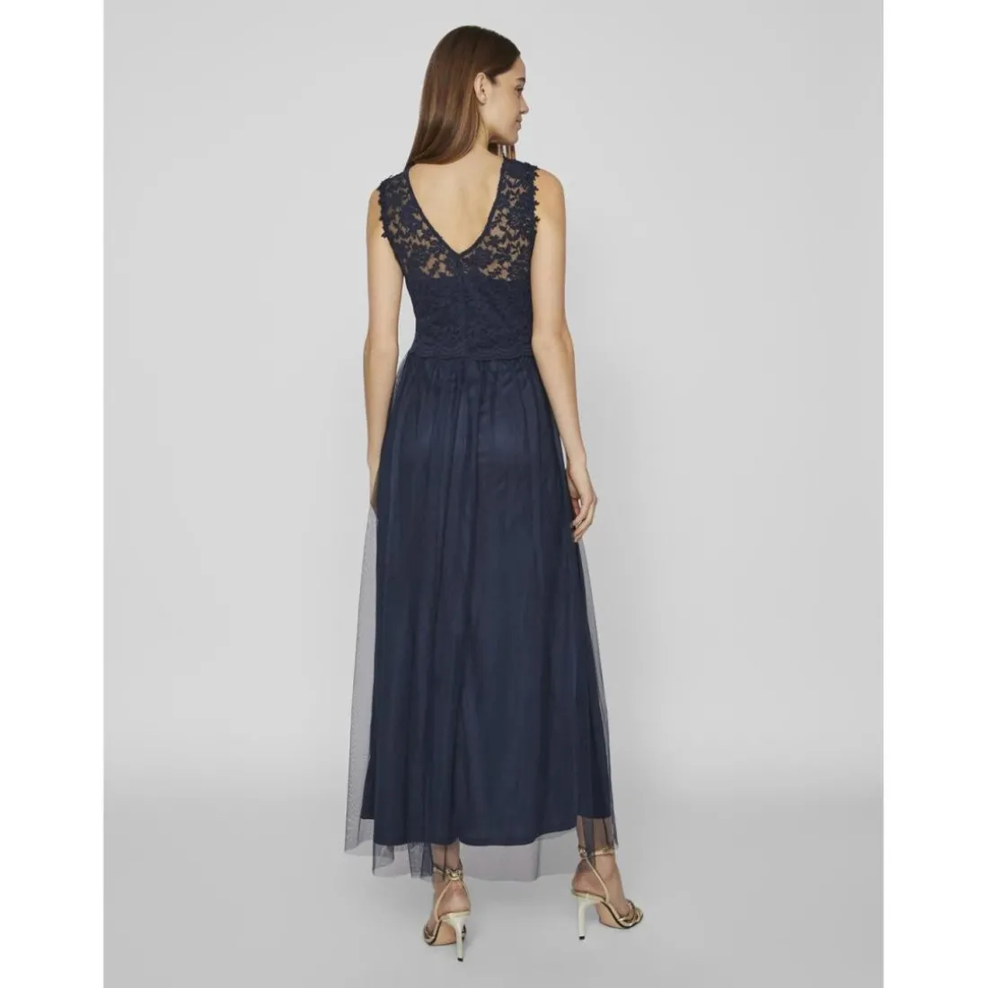 Robe longueur maxi dentelle féminine bleu Jade