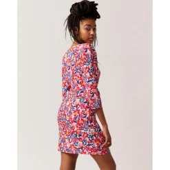 Robe manches 3/4 imprimé fleuri rose
