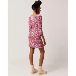 Robe manches 3/4 imprimé fleuri rose