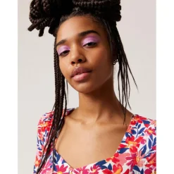 Robe manches 3/4 imprimé fleuri rose