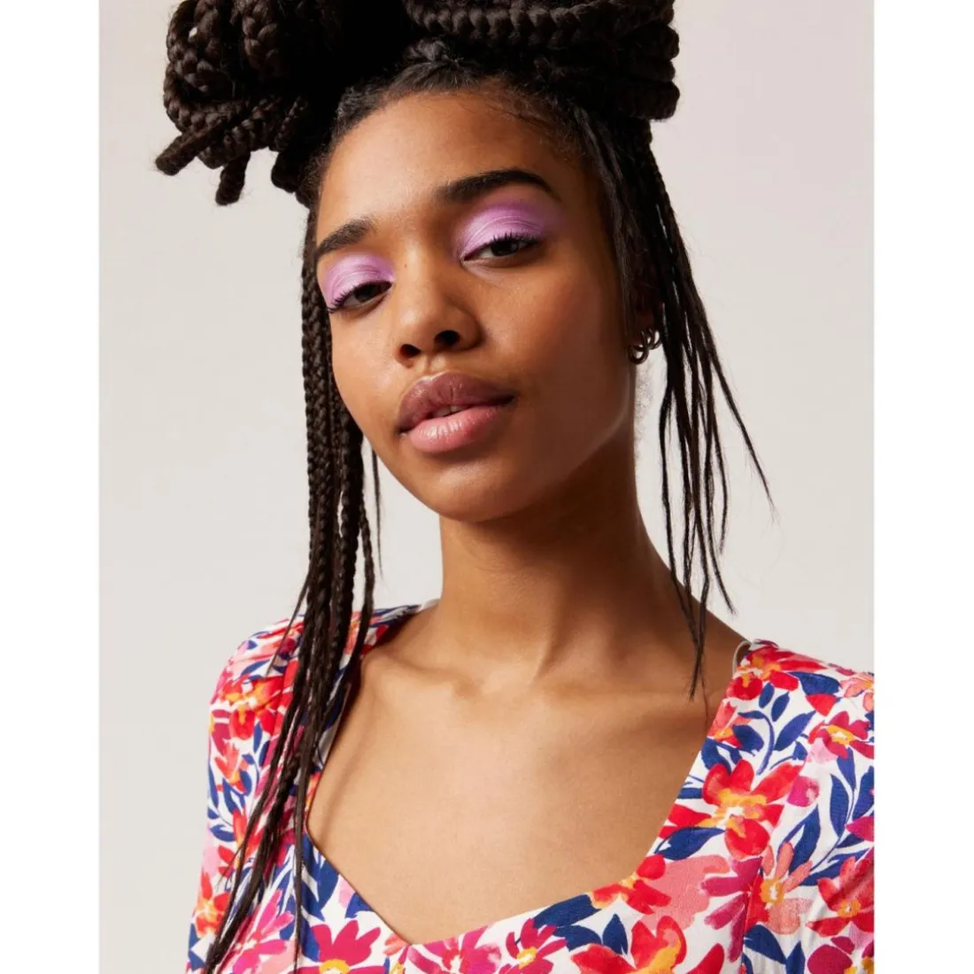 Robe manches 3/4 imprimé fleuri rose
