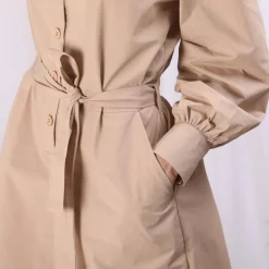 Robe manches longues ceinturée en popeline beige Dali Réédition