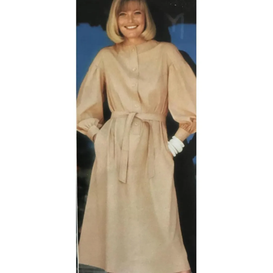 Robe manches longues ceinturée en popeline beige Dali Réédition