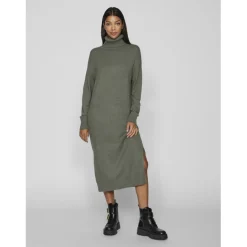 Robe midi manches longues en viscose vert Lou