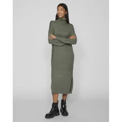 Robe midi manches longues en viscose vert Lou
