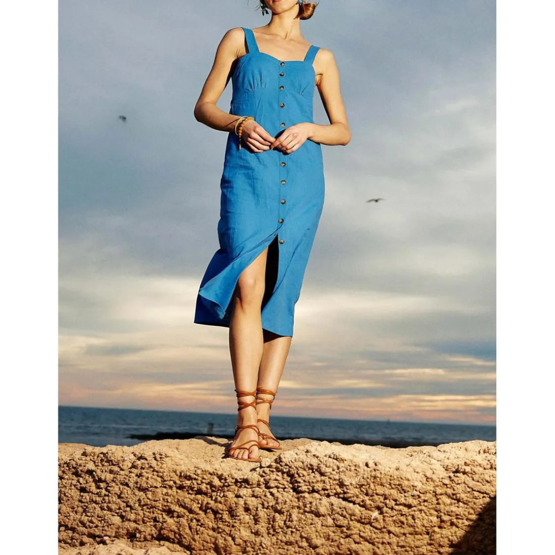 Robe Midi SKYLAR bleu en coton