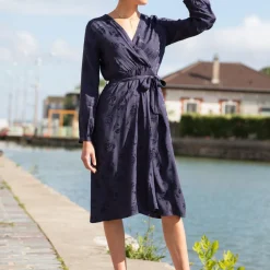 Robe mi-longue bleue DANA bleu marine en viscose