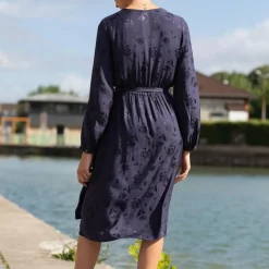 Robe mi-longue bleue DANA bleu marine en viscose