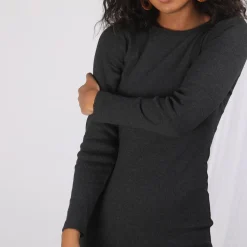 Robe mi-longue en tricot col bateau manches longues femme - Gris Anthracite Chiné