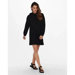 Robe molletonnée Sweat à capuche Manches longues noir