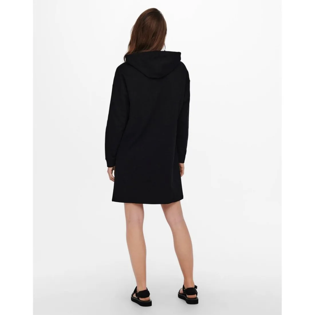 Robe molletonnée Sweat à capuche Manches longues noir
