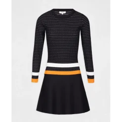 Robe patineuse à bandes contrastantes bleu marine en viscose
