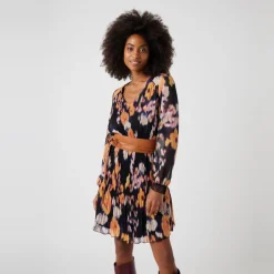 Robe plissée imprimée noir