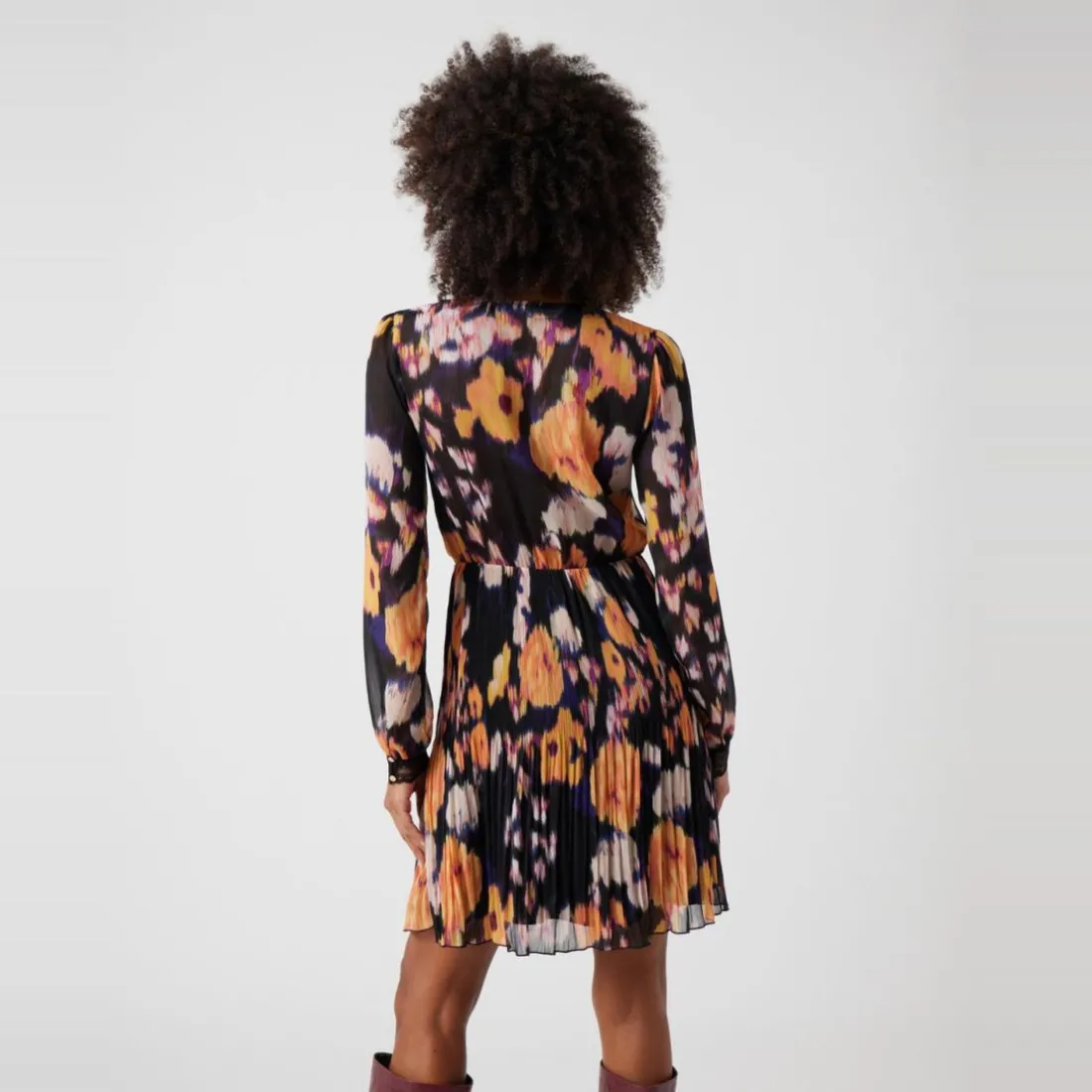 Robe plissée imprimée noir