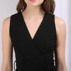 Robe portefeuille ceinturée unie noir