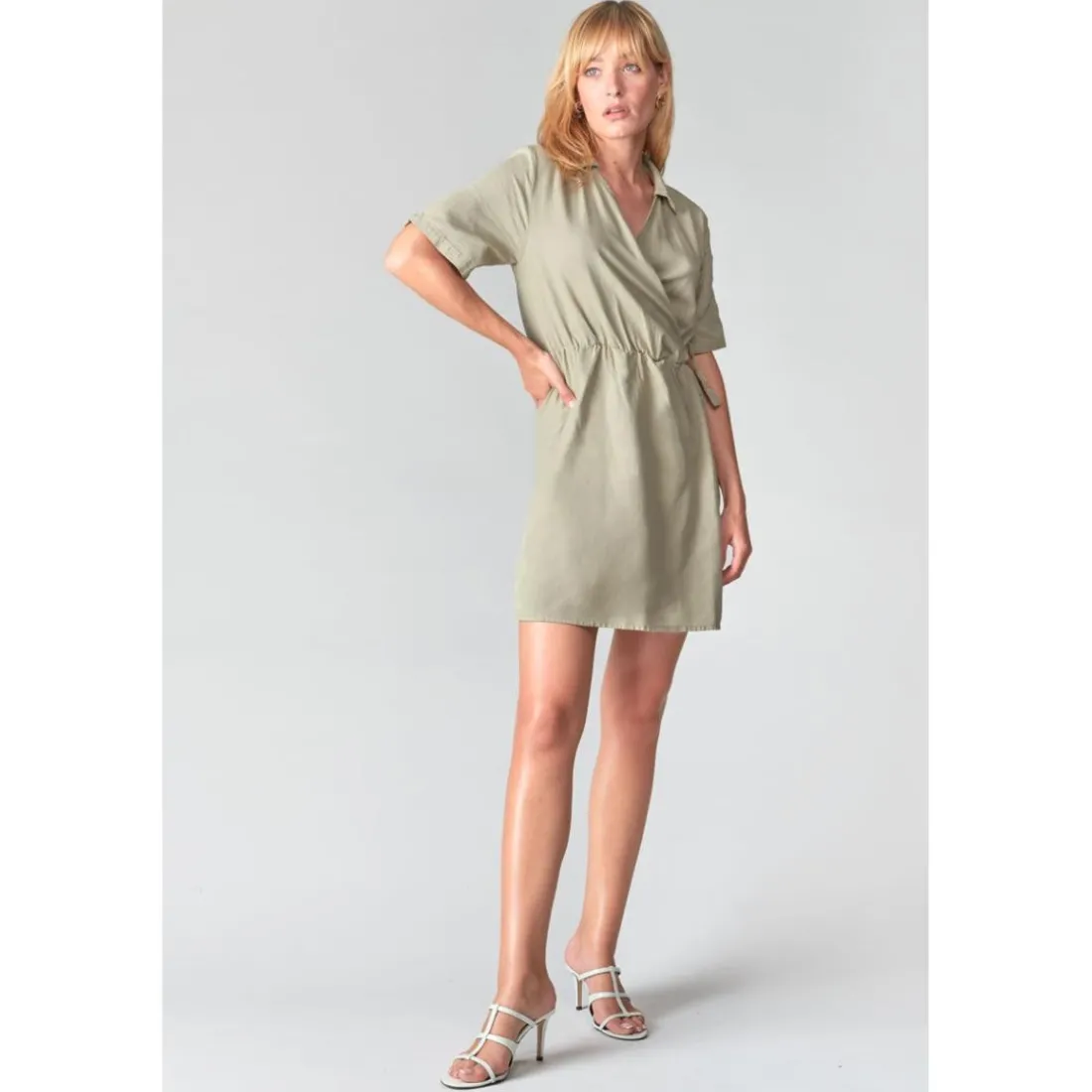 Robe portefeuille en jeans FLOE blanc Dina