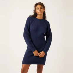 Robe pull courte unie bleu