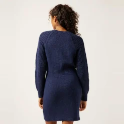Robe pull courte unie bleu