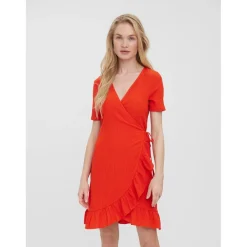 Robe Regular Fit Col rond Manches courtes orange